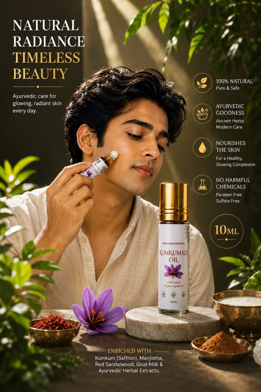 Best Ayurvedic Products Online | Hair Oil & Skin Care - Vedantam Ayurveda Vedantam Ayurveda Kumkumadi Oil 10ml – Ayurvedic Face Glow Oil for Radiant & Even Skin Tone - Image 7