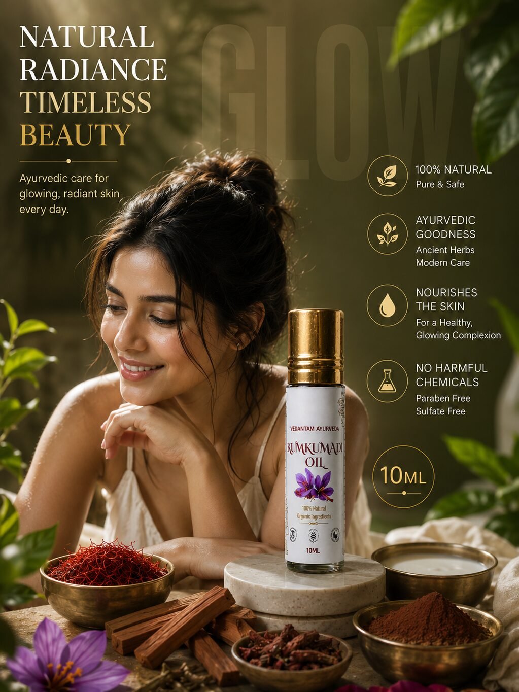 Best Ayurvedic Products Online | Hair Oil & Skin Care - Vedantam Ayurveda Vedantam Ayurveda Kumkumadi Oil 10ml – Ayurvedic Face Glow Oil for Radiant & Even Skin Tone - Image 3