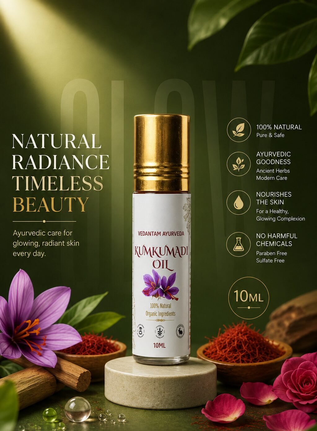 Best Ayurvedic Products Online | Hair Oil & Skin Care - Vedantam Ayurveda Vedantam Ayurveda Kumkumadi Oil 10ml – Ayurvedic Face Glow Oil for Radiant & Even Skin Tone - Image 5