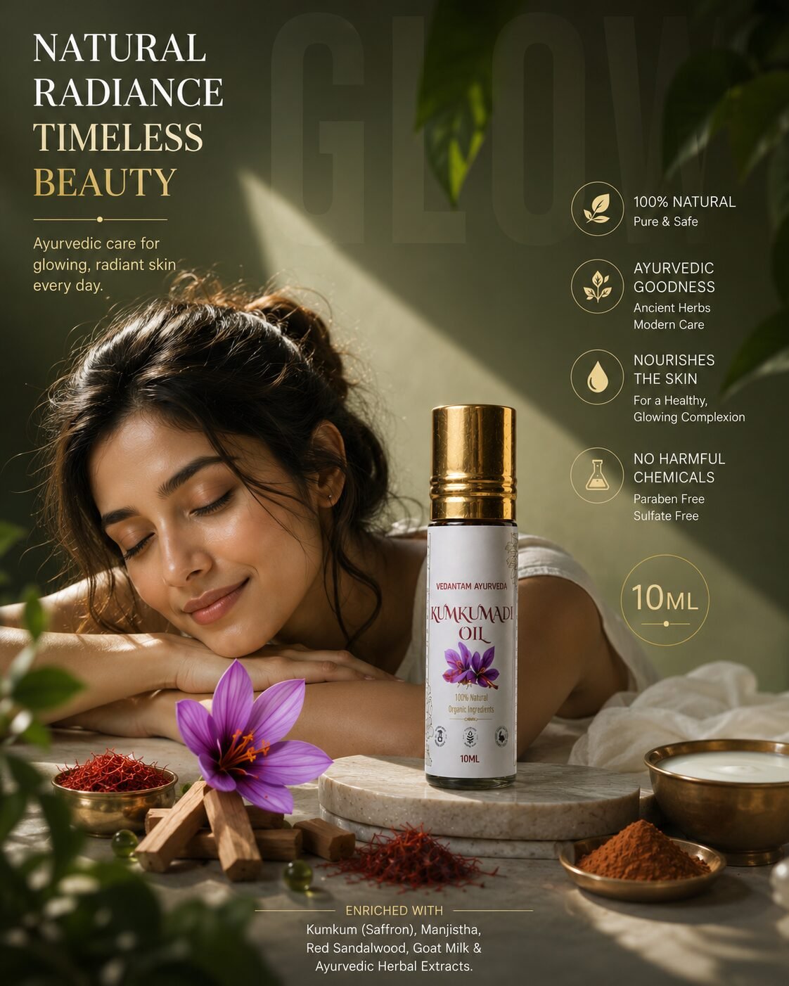 Best Ayurvedic Products Online | Hair Oil & Skin Care - Vedantam Ayurveda Vedantam Ayurveda Kumkumadi Oil 10ml – Ayurvedic Face Glow Oil for Radiant & Even Skin Tone - Image 6
