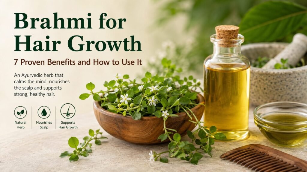 Best Ayurvedic Products Online | Hair Oil & Skin Care - Vedantam Ayurveda Brahmi for hair growth with fresh Brahmi leaves, Ayurvedic herbal oil, and natural ingredients for healthy scalp and stronger hair.