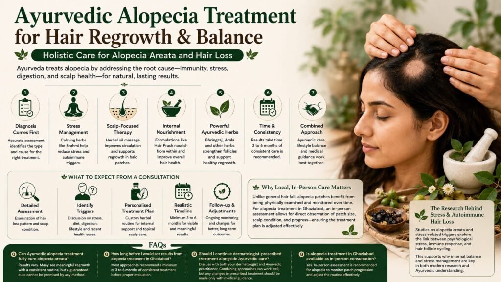 alopecia treatment in Ghaziabad with Ayurvedic scalp therapy, herbal care, and holistic hair regrowth approach.