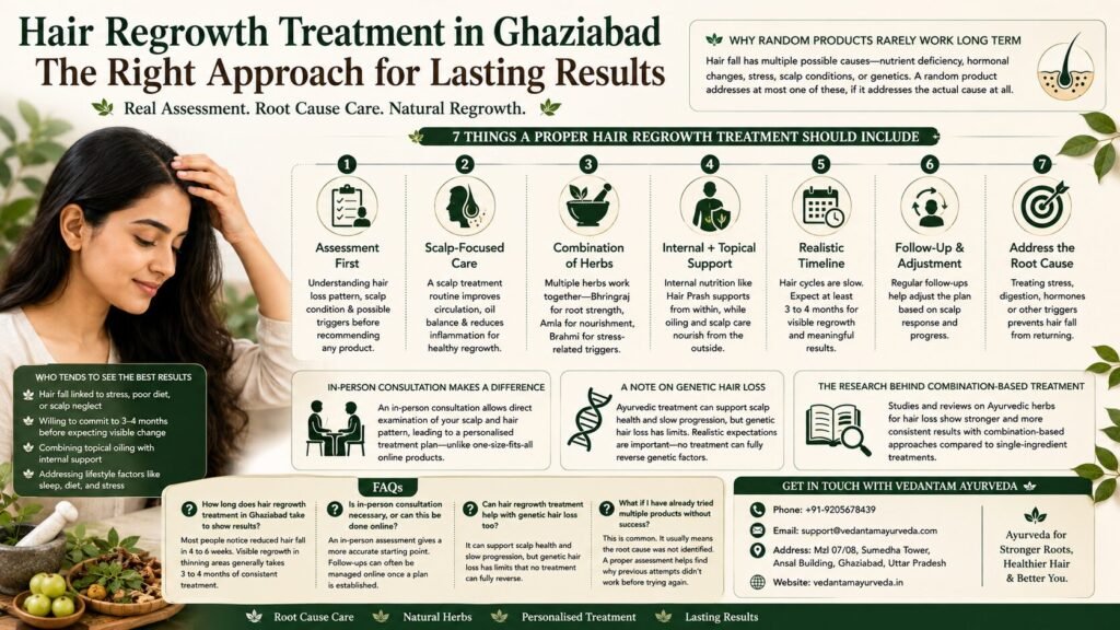 hair regrowth treatment in Ghaziabad with Ayurvedic scalp care, herbal treatment, and personalized hair regrowth guidance.